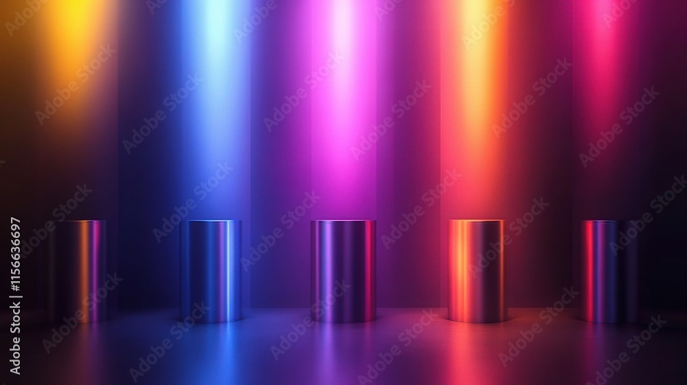 Poster abstract light beams with vibrant gradients in colorful display