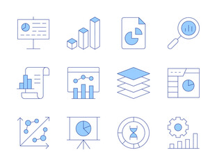 Analytics icons. Line Duotone style, editable stroke. analytics, layers, donut chart, chart