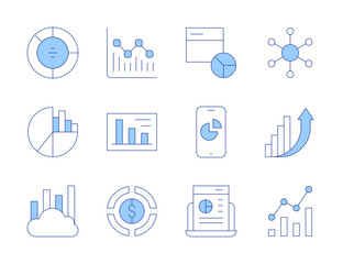 Analytics icons. Line Duotone style, editable stroke. seo, web analytics, pie chart, smartphone, analytics, data analytics, increase, diagram, budget