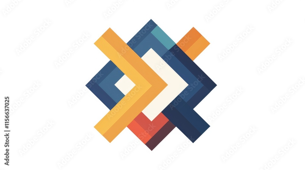 Poster a geometric abstract design featuring overlapping shapes in various colors.
