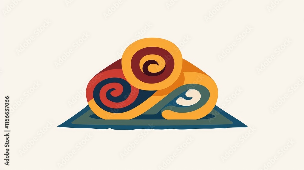 Poster abstract design featuring colorful spirals on a flat surface.