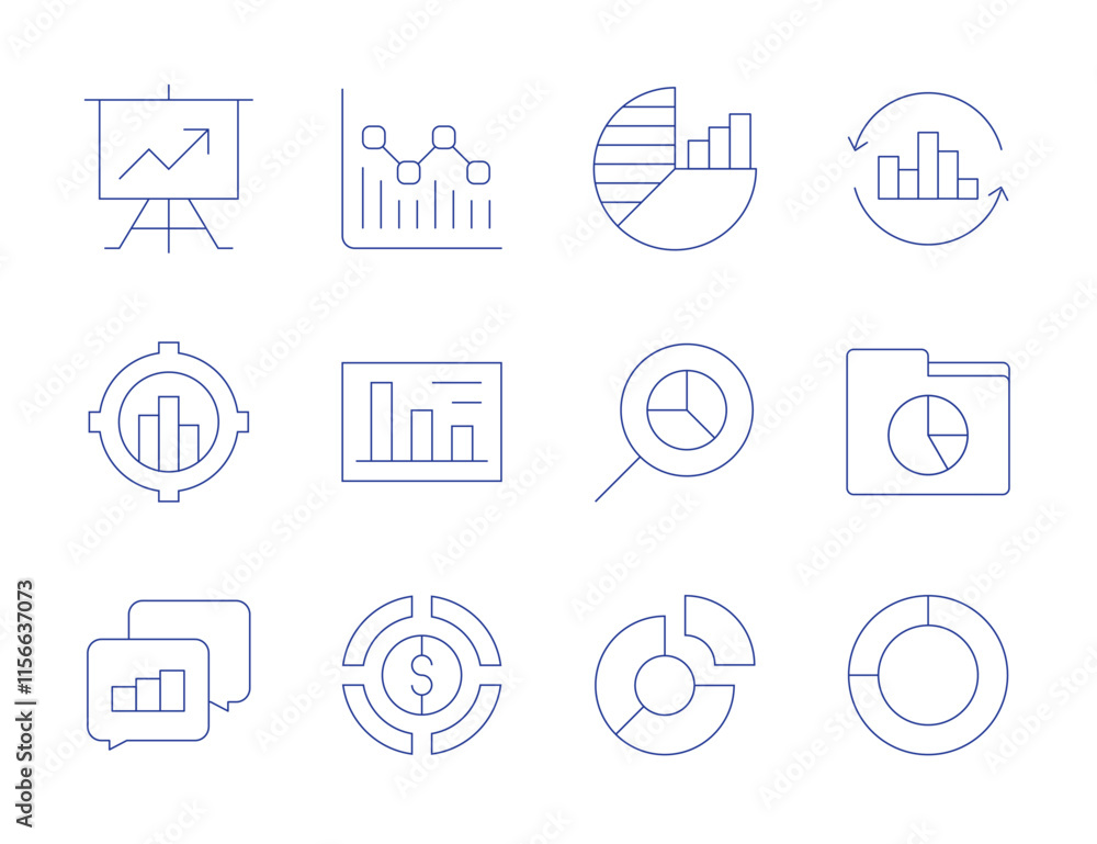 Poster analytics icons. thin line style, editable stroke. analytics, data analytics, file, pie chart