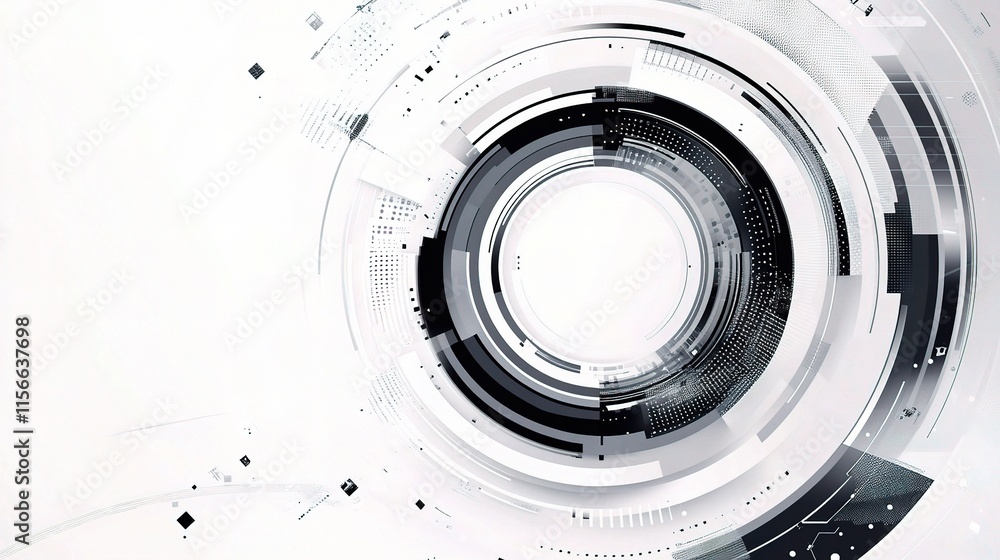 Poster abstract circular technology design: a minimalist and sleek abstract design showcasing a circular pa
