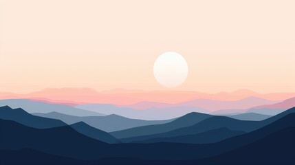 Fototapeta premium A serene landscape featuring layered mountains and a soft sunset.