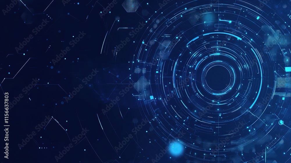 Poster abstract technology wave design in blue with overlapping circles