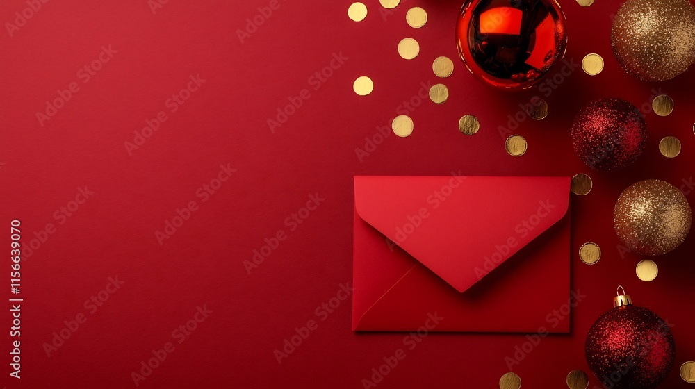 Poster elegant and modern red envelope 3d with blank text zone and gold metallic decorative elements ideal 