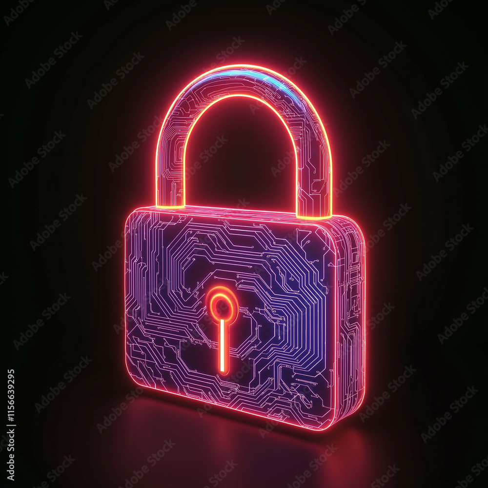 Aufkleber massive data ai security concept. a futuristic glowing cyber lock featuring ai circuits intertwined.