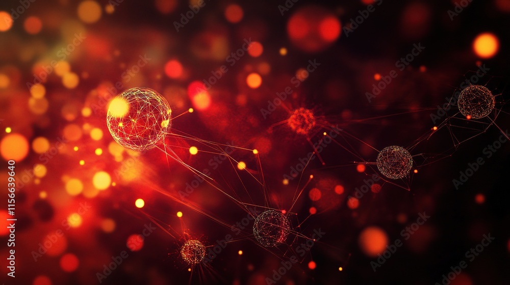 Poster abstract background representing data particles in red and orange