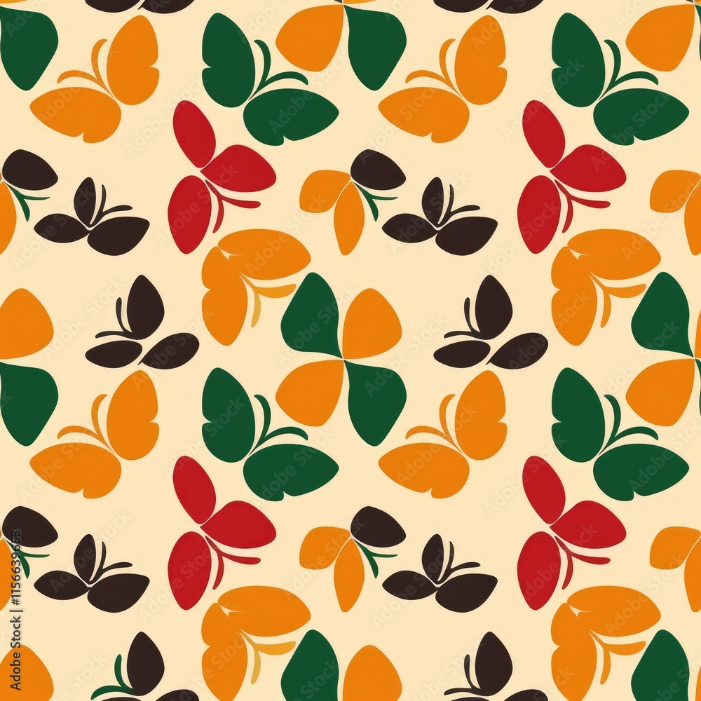 Poster a colorful pattern featuring butterflies in various colors on a light background.