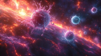 Obraz premium Viral Entities Above Fiery Celestial Body
