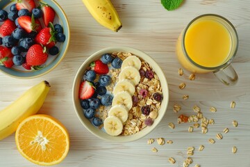 Healthy Breakfast with Oatmeal, Berries, and Banana