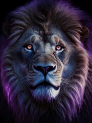 Majestic Lion Portrait with Energetic Purple Background