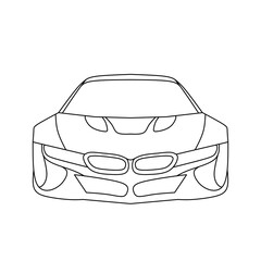 Coloring page vector line art for book and drawing. Black contour sketch illustrate Isolated on white background. High speed drive vehicle. Graphic element. Illustration car. Stroke without fill