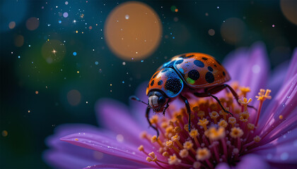 Naklejka premium Ladybug on flower.
