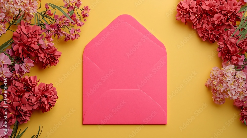 Poster vibrant red envelope placed centrally on gradient gold background with 3d style and a placeholder te