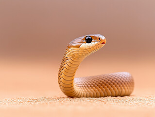 Fototapeta premium A Cobra in the Sand with a Striking Brown and Black Pattern