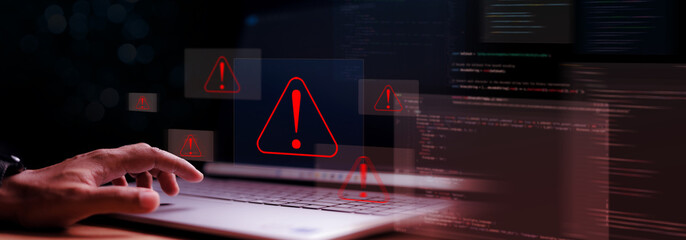 Operation system boot-up failure. Cybersecurity technology, system warning on hacked alerts. System...