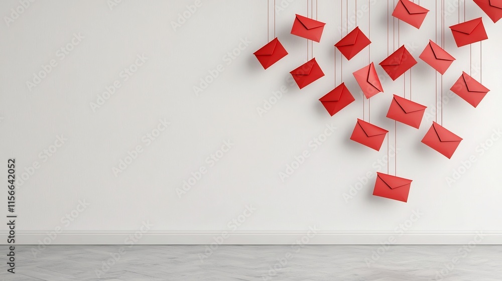 Poster hanging red envelopes with chinese new year or other theme on a clean white background with empty te