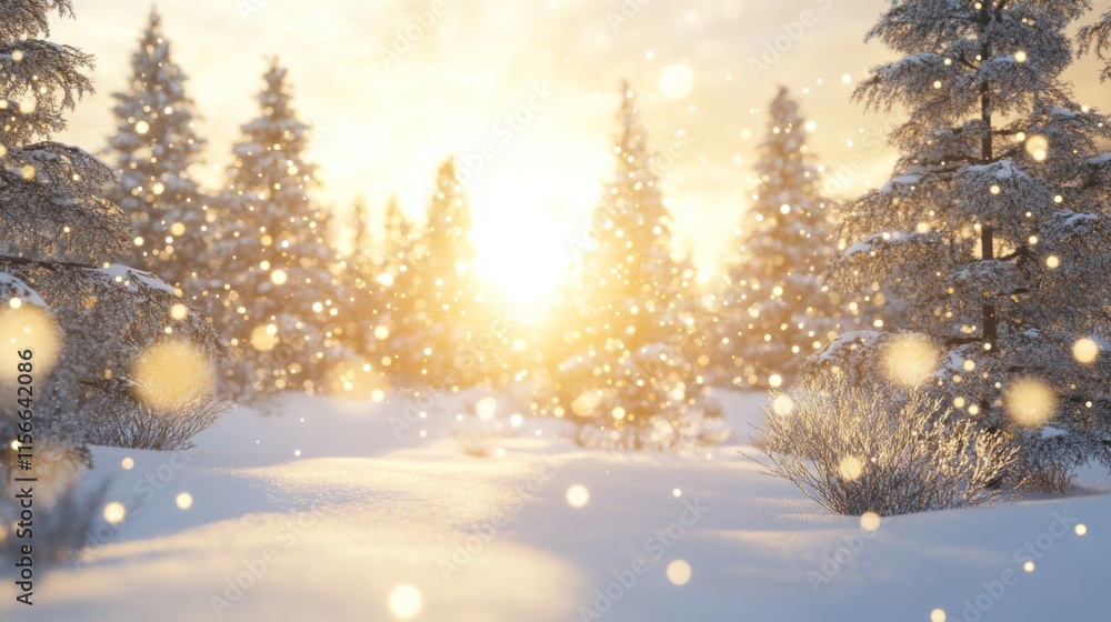 Poster serene forest setting with sunlight and bokeh effect