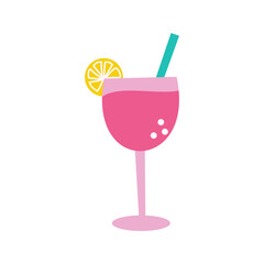 A pink drink in a glass with a straw, symbolizing refreshing beverages at parties.