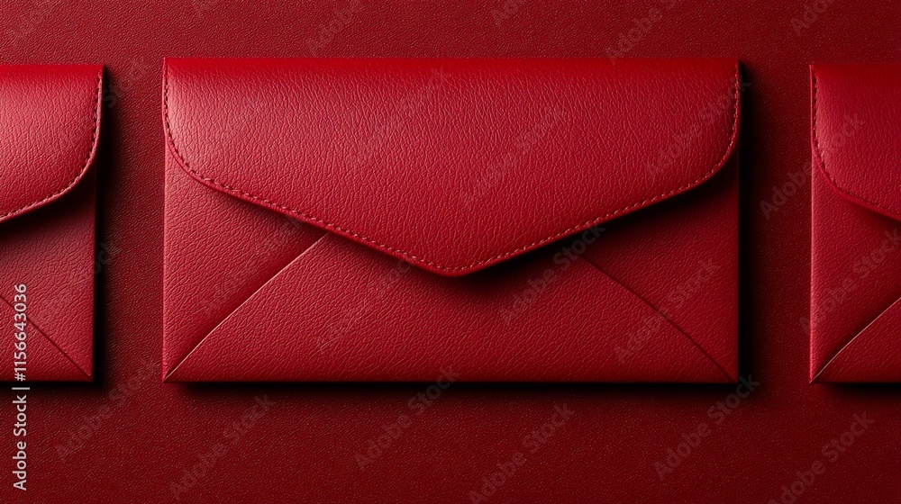 Poster vibrant geometric red envelope arrangement with clean background and text placeholder in elegant 3d 