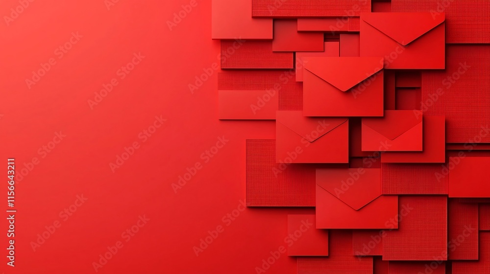 Poster vibrant geometric red envelope arrangement with clean background and text placeholder for greeting c