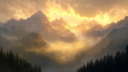 Obraz premium Serene Mountain Landscape with Warm Tones and Soft Light