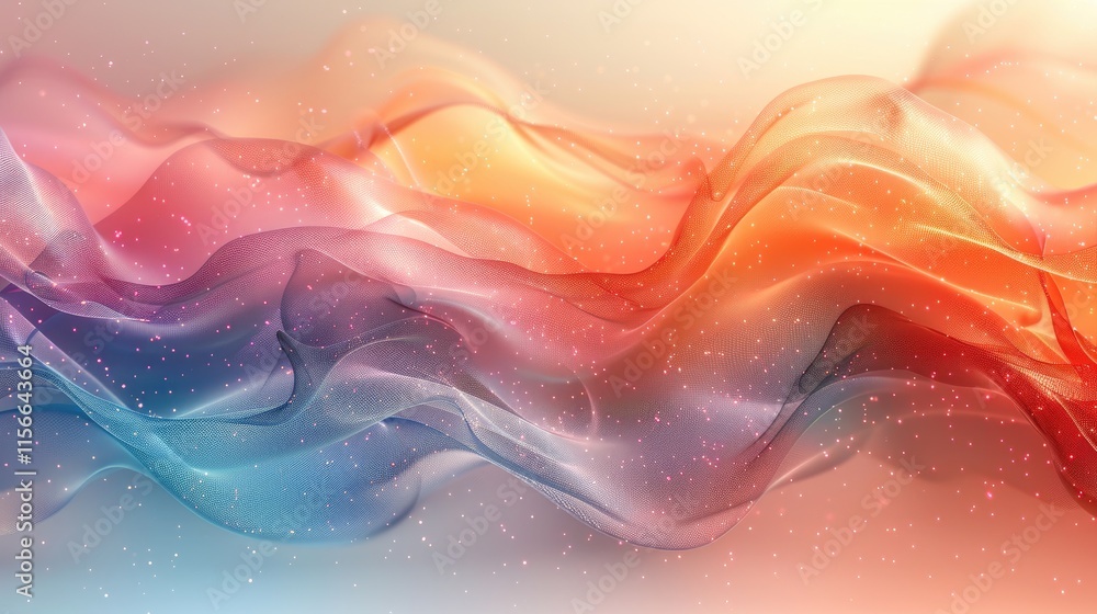 Poster abstract wave design with flowing colors and sparkles, suitable for backgrounds or graphics.