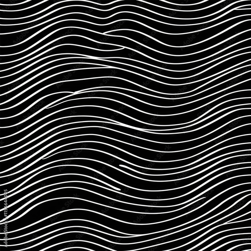 Poster abstract wavy lines on a black background, creating a rhythmic and dynamic visual pattern.
