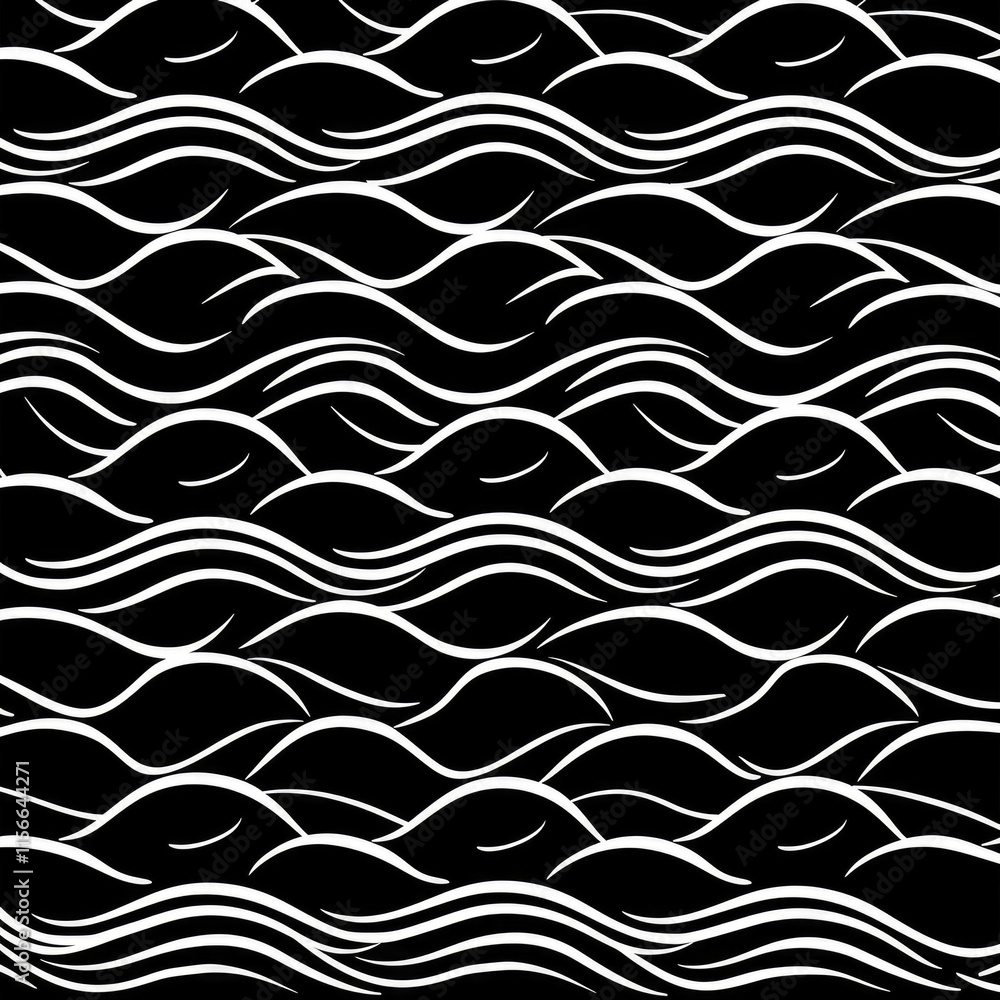 Aufkleber a pattern of flowing waves in white on a black background, creating a rhythmic design.