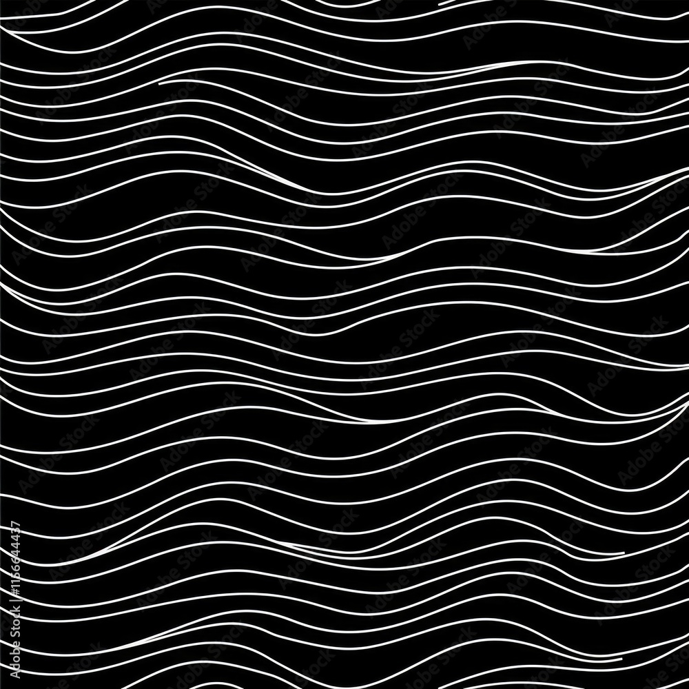 Poster abstract design featuring flowing white lines on a black background, creating a wave-like pattern.