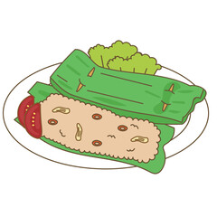 Traditional Indonesian Food Nasi Bakar Hand Drawn Illustration
