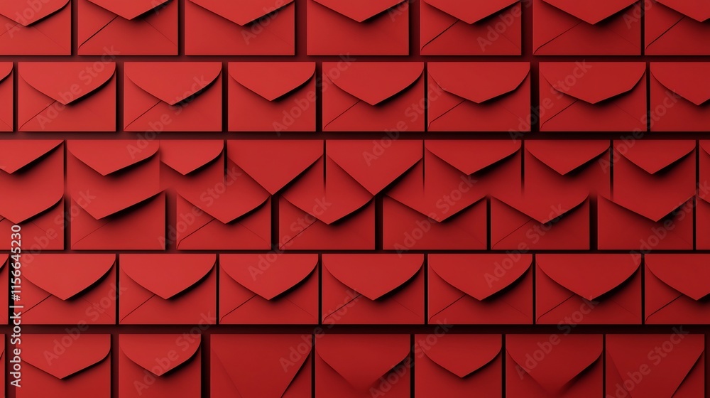 Poster abstract composition of layered red envelopes in a clean minimalistic 3d design with a blank text fi