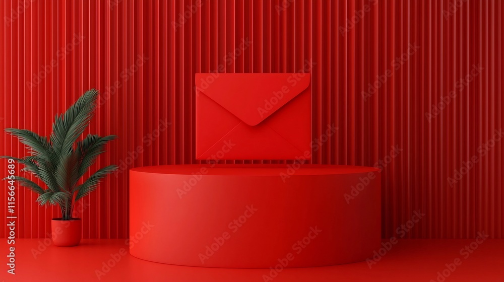 Poster radial red envelope display with sleek gradient backdrop and editable text placeholder 3d for brandi