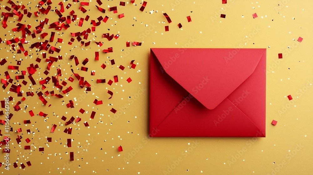 Poster vibrant red envelope with dynamic festive gold accents and clean minimalist background ideal for ope