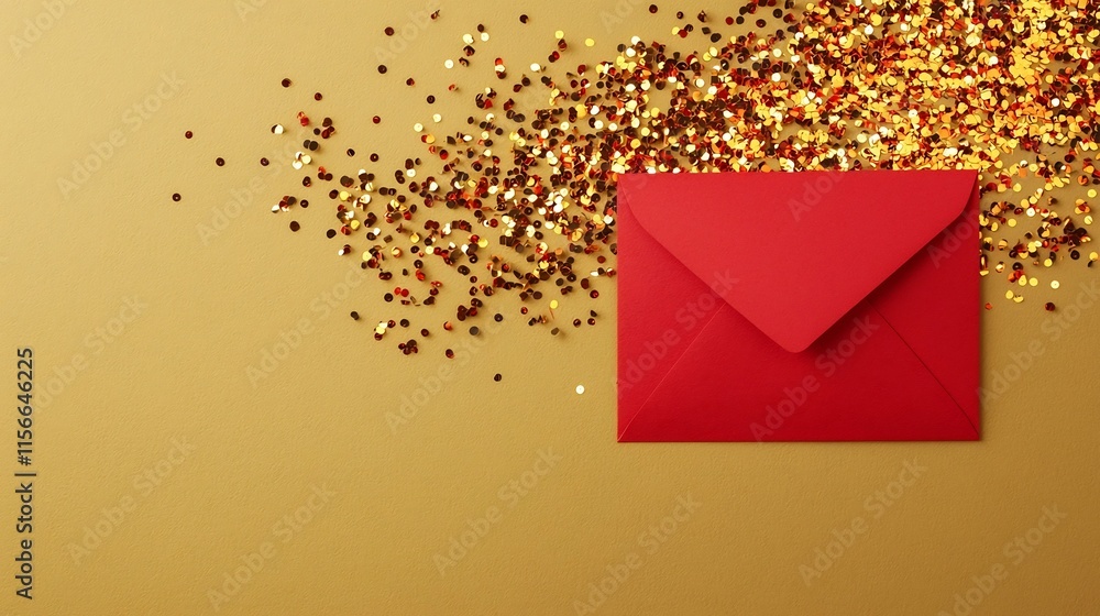 Poster elegant red envelope with festive dynamic 3d on clean gold background stylish chinese new year or ho