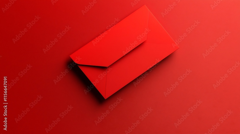 Poster abstractly floating red envelope design with subtle shadow effects and open text zone in 3d digital 