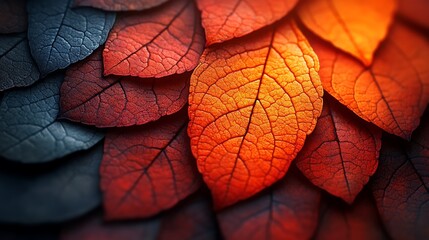 Fototapeta premium Autumn Leaves in Shades of Red and Dark Gray