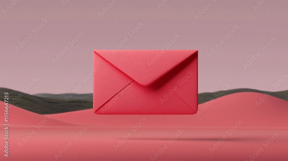 Poster elegant abstract 3d of a floating red envelope design with subtle shadow effects and an open text zo