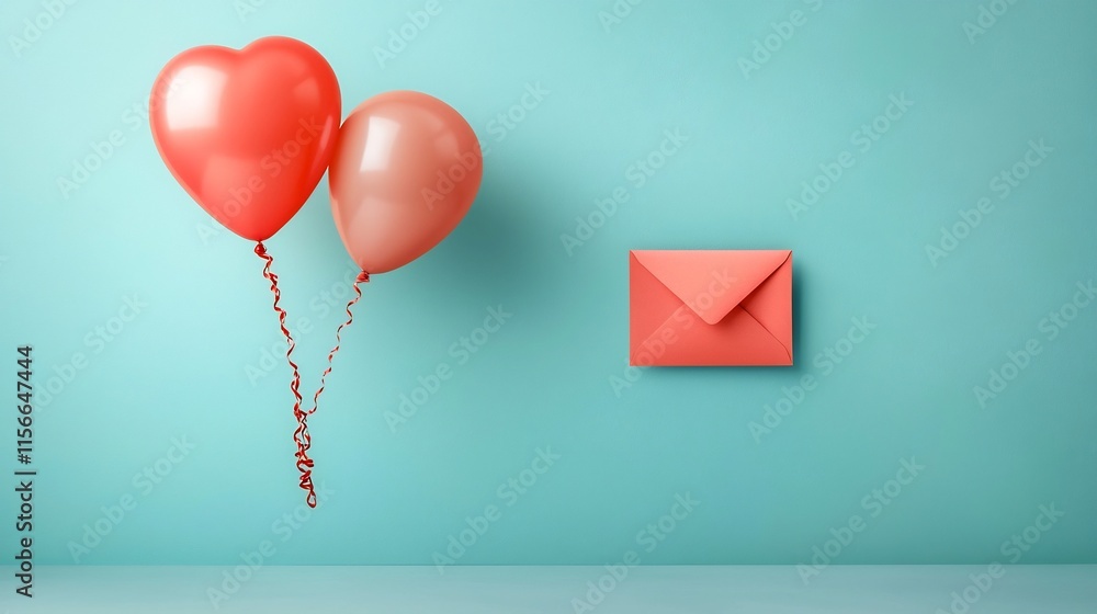 Poster elegant red floating envelope design with subtle 3d shadow effects and open text zone minimalist mod