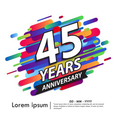 45th years anniversary celebration emblem. white anniversary logo isolated with colorful rounded lines. vector illustration template design for web, flyers, poster, greeting card & invitation card
