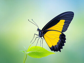 Obraz premium Vibrant Yellow and Black Butterfly Rests on a Delicate Flower Petal