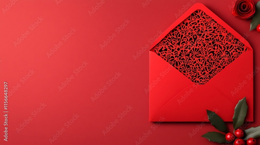 Poster elegant red envelopes with intricate gold patterns clean open text space modern festive appeal 3d fo