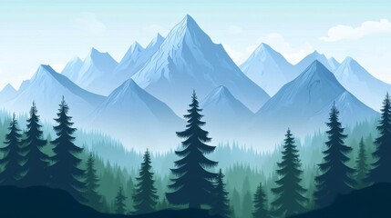 Fototapeta premium Tranquil Forest Landscape with Mountain Ranges