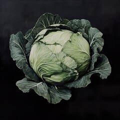 Obraz premium Closeup of a Green Cabbage on Dark Background