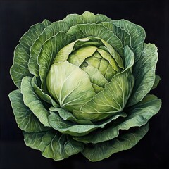 Obraz premium Green Cabbage: A Vibrant Still Life Painting