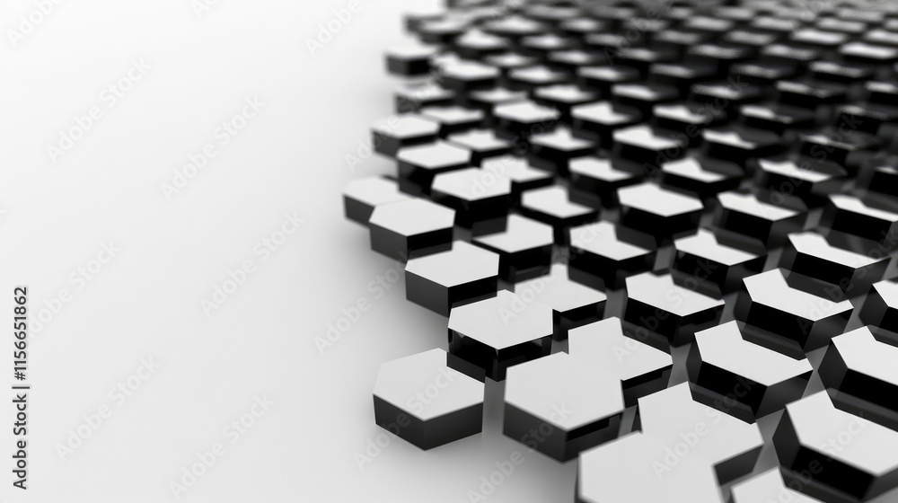 Poster a close-up view of a hexagonal pattern in black and white, showcasing geometric design.