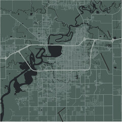 Map of Lake Charles in Louisiana in a smooth dark style. Contains layered vector with roads water, parks, etc.