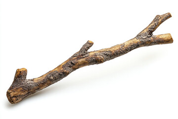 Driftwood branch against white background, textured and weathered, showcasing nature's beauty in simplicity.