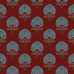 Allover Block Print Floral Seamless Pattern